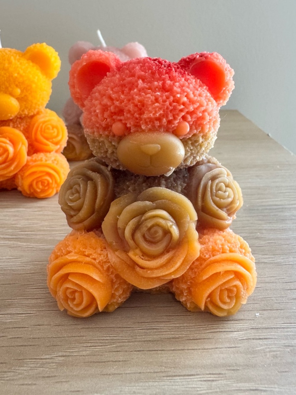 Handcrafted Decor Orange Brown Bear Candle
